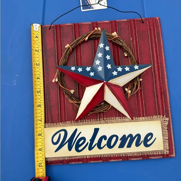 NWT American Welcome Decor Hanging Star and Stripe Sign for Wall/Door - Picture 4 of 5
